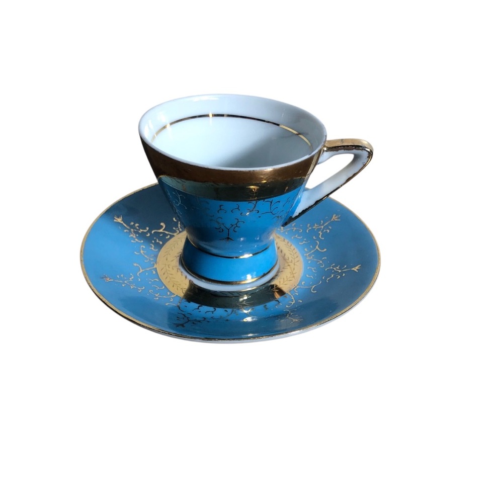 Vintage Ainsley turquoise and gold porcelain tea cup and saucer